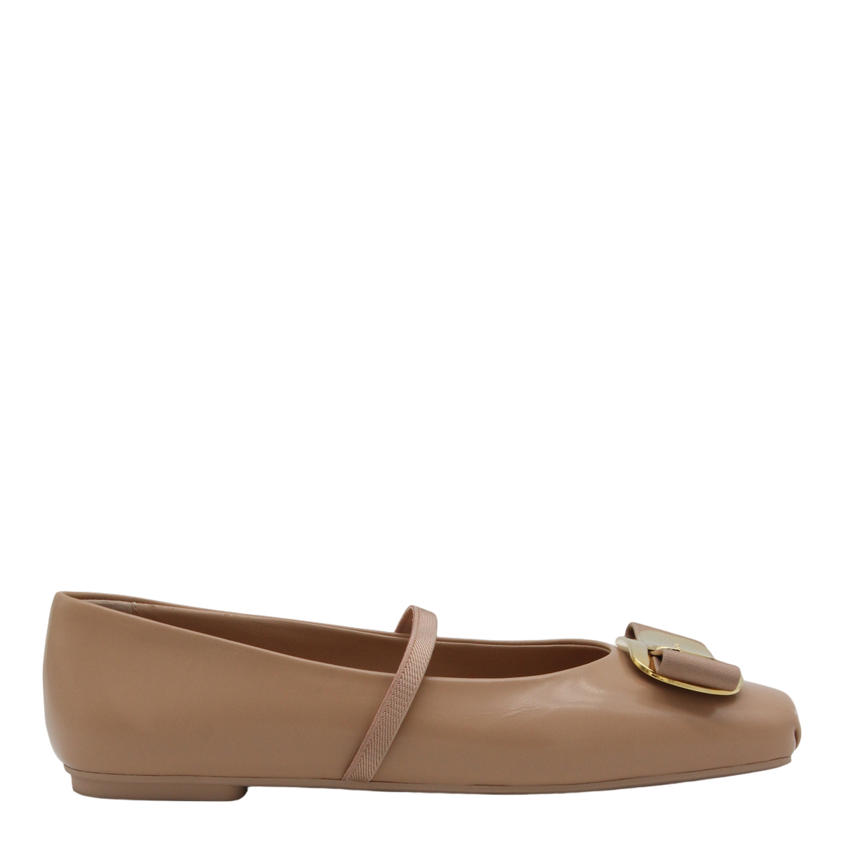 Beige Leather Flats with Decorative Buckle