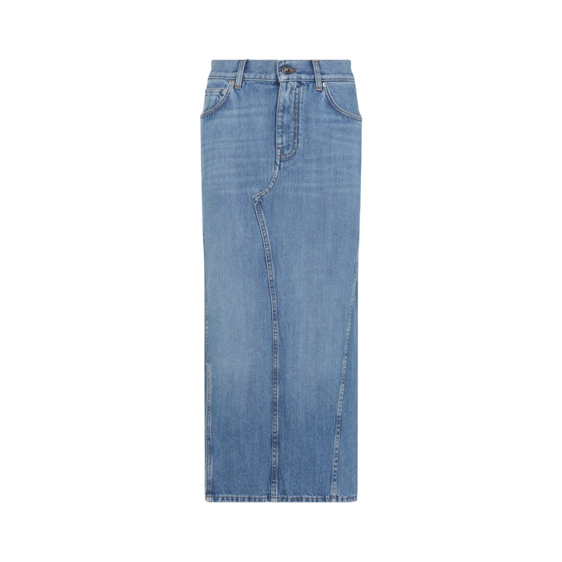 High-Waisted Light Blue Denim Maxi Skirt