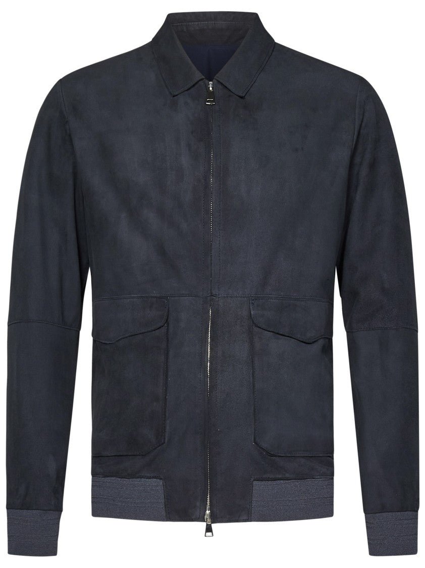 Handmade Blue Suede Bomber Jacket