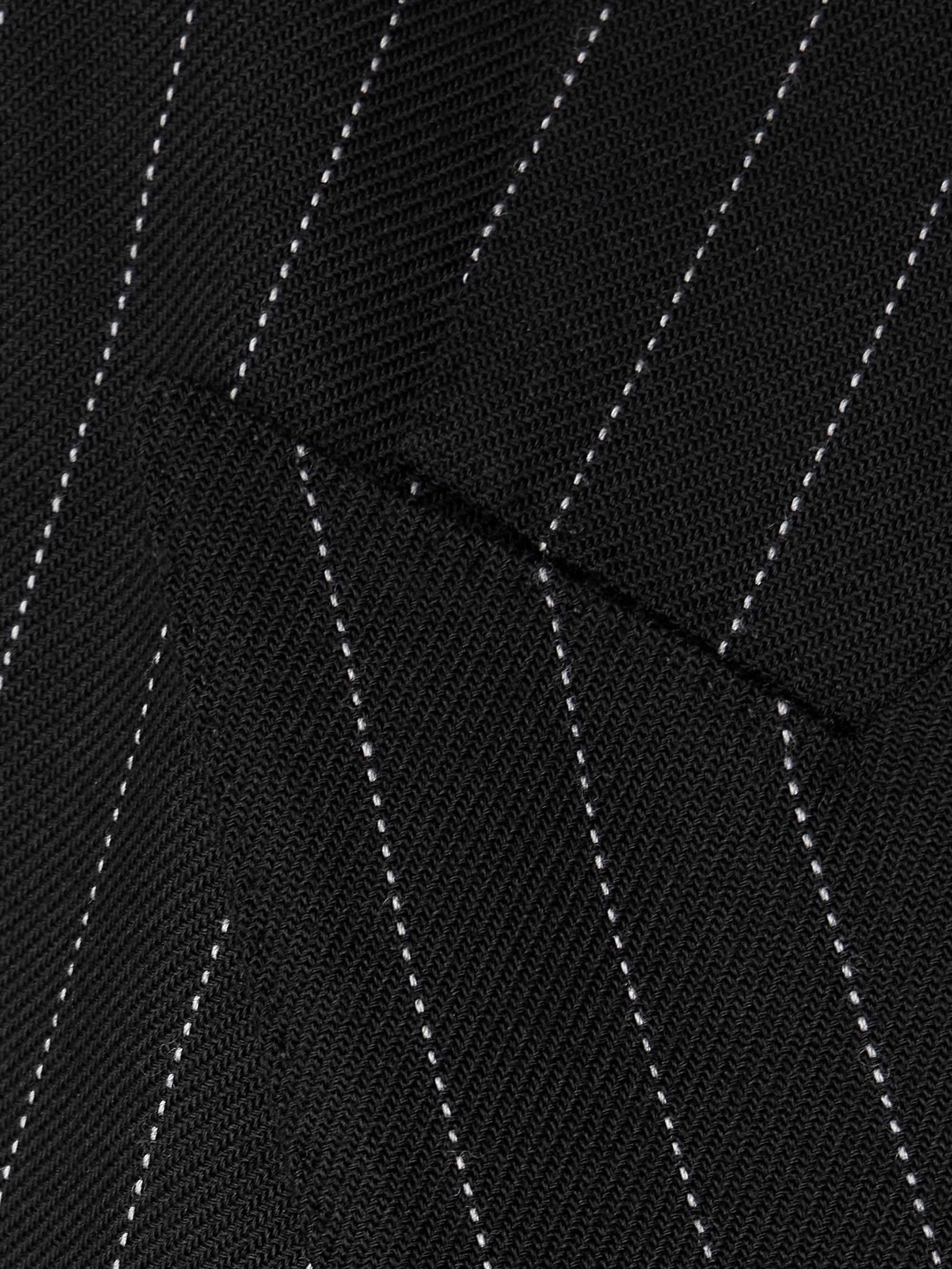 Tailored Long Pinstripe Jacket with Wrap Design