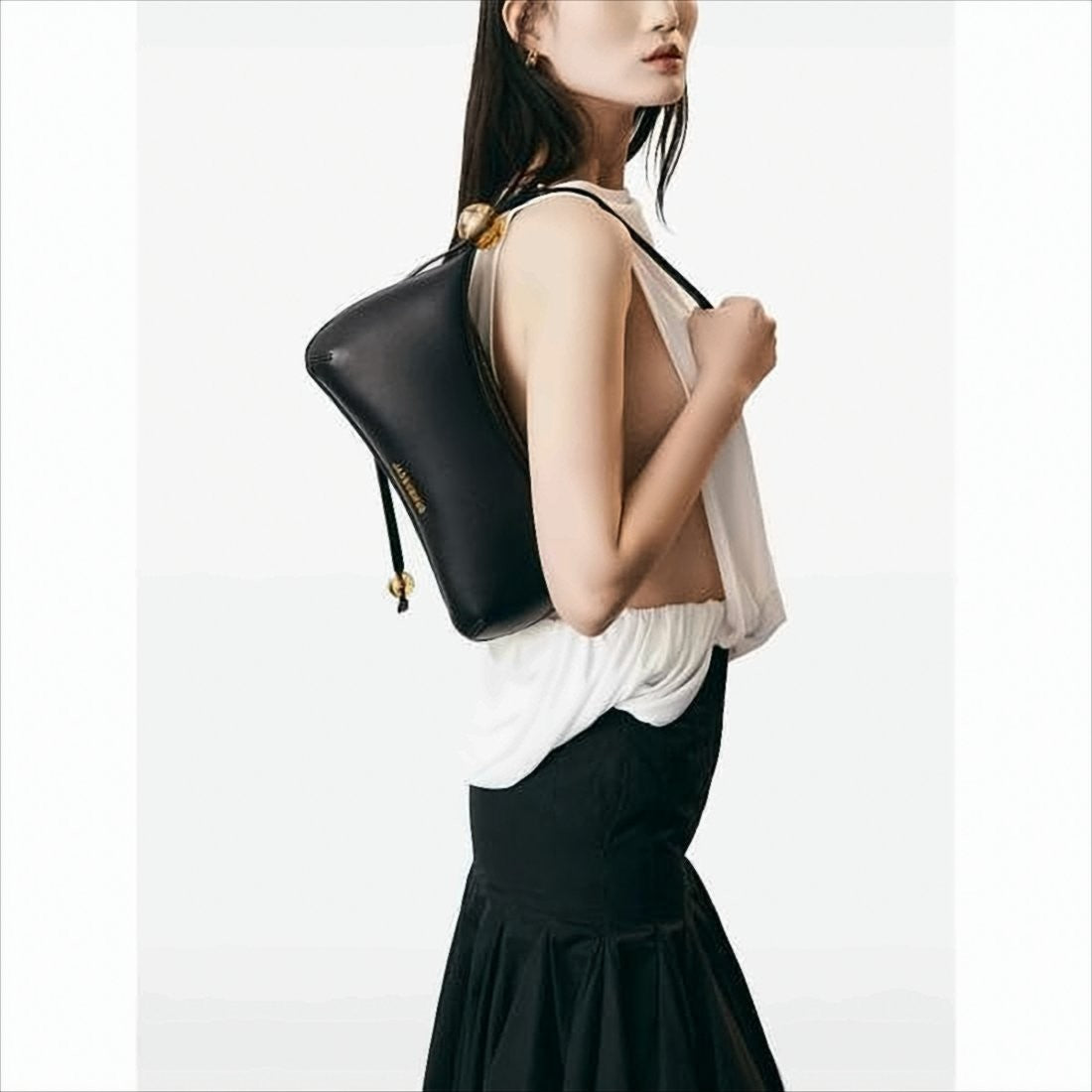 Curved Silhouette Shoulder Bag With Amber Beads