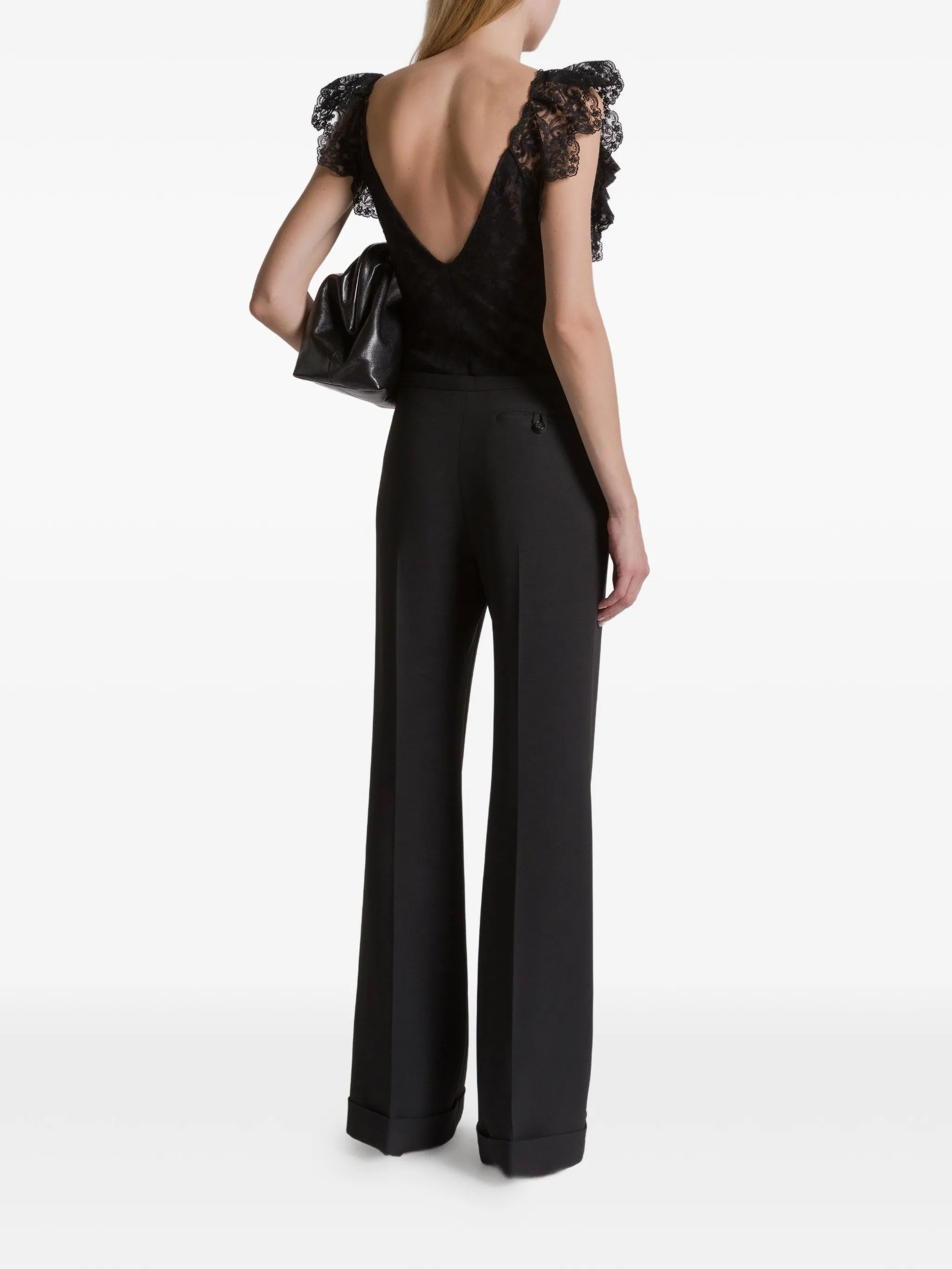 Black Body Fitted Lace Wool Bodysuit