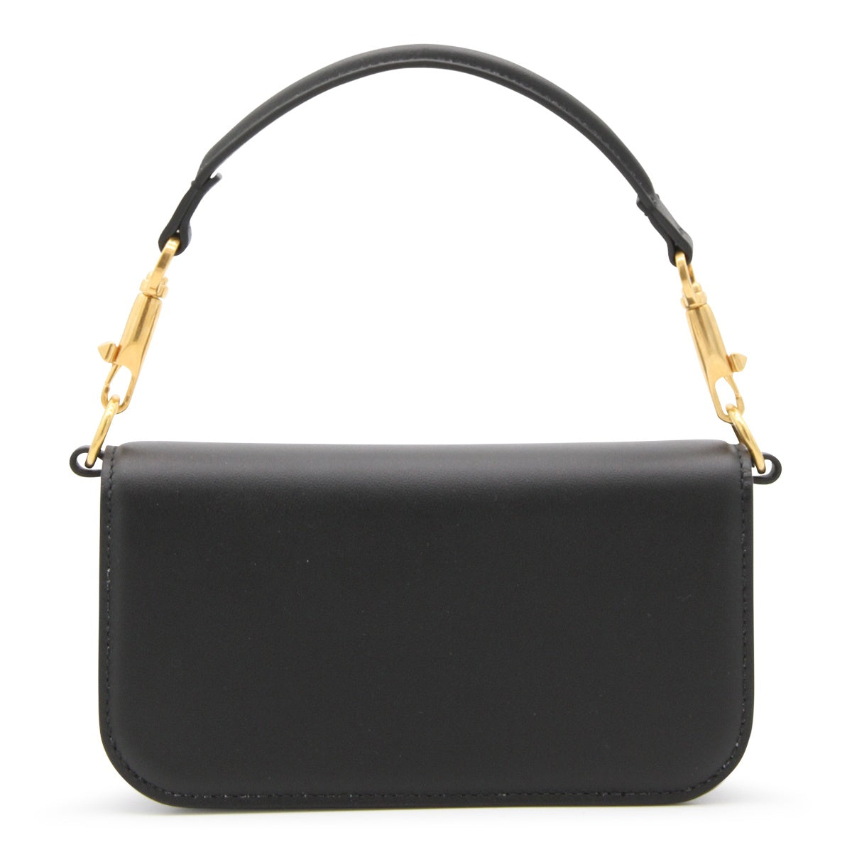 Rectangular Black Handbag with Gold Emblem