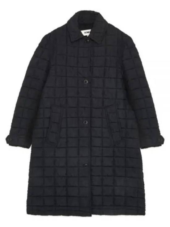 Quilted Long Coat with Classic Collar and Button Closure