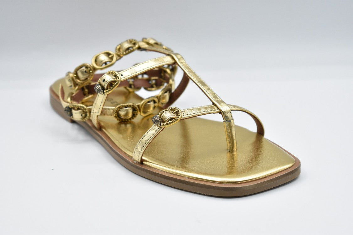 Gold Flat Shoes With Decorative Straps By Kurt Geiger