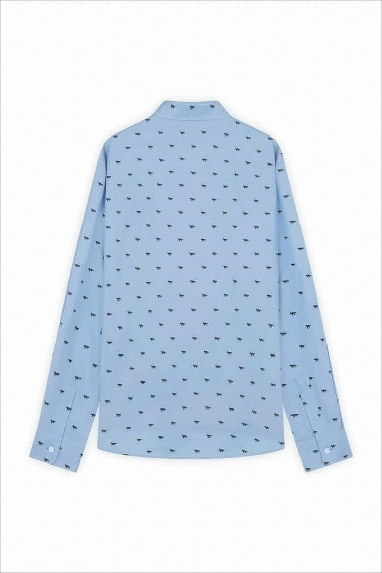 Light Blue Long-Sleeve Shirt With Subtle Motifs And Classic Collar