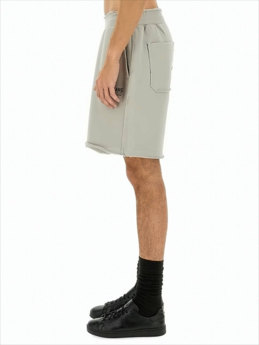 Relaxed-Fit Grey Cotton Shorts with Raw-Edge Hem