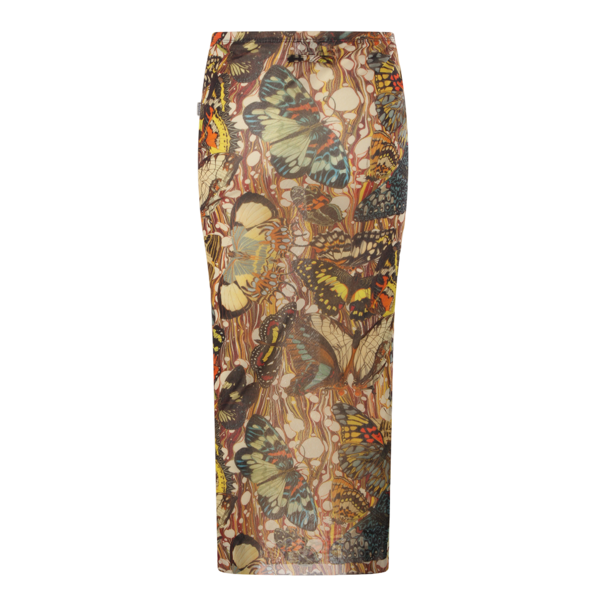 Butterfly Print Midi Skirt with Elastic Waistband