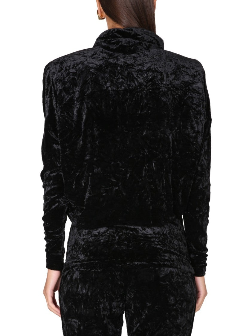 High Shawl Collar Velvet Turtleneck Top