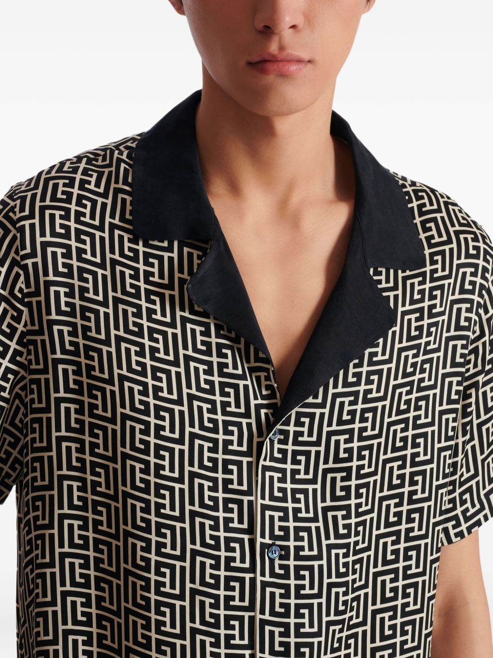 Geometric Monogram Short-Sleeve Button-Down Shirt