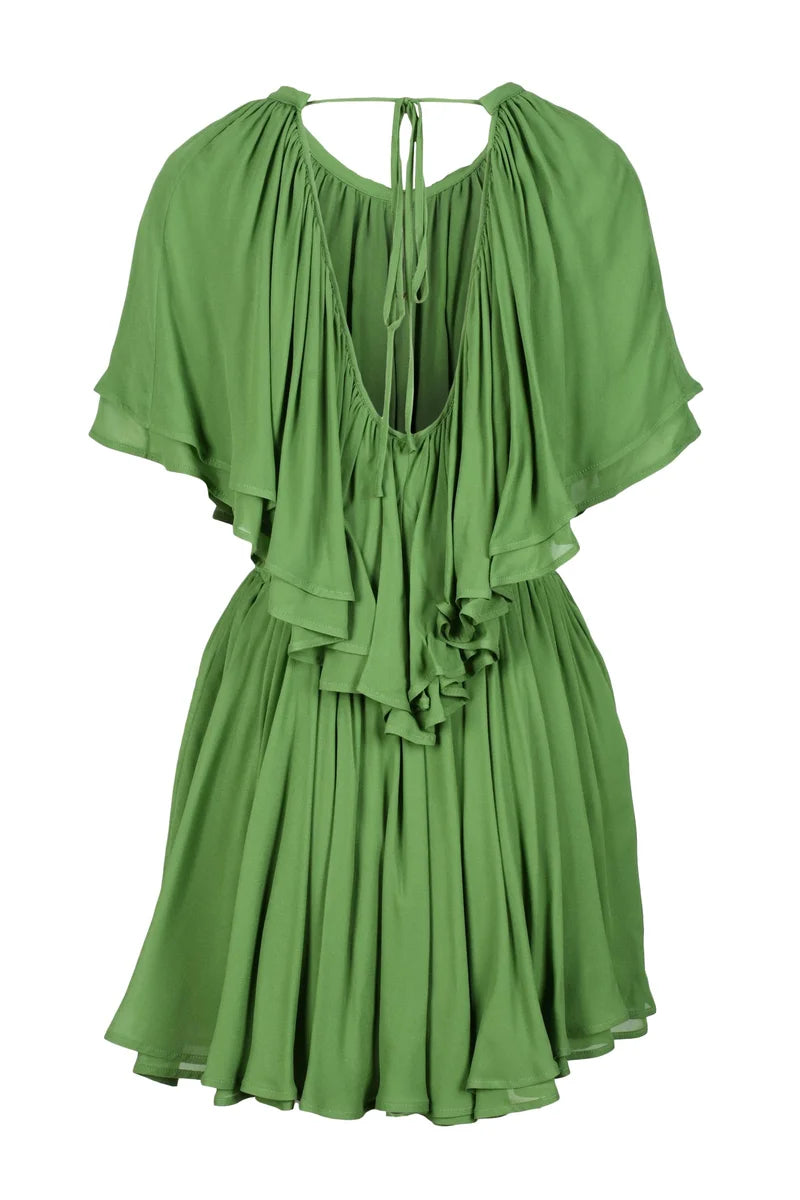 Chiffon Dress Elastic Waist - Green