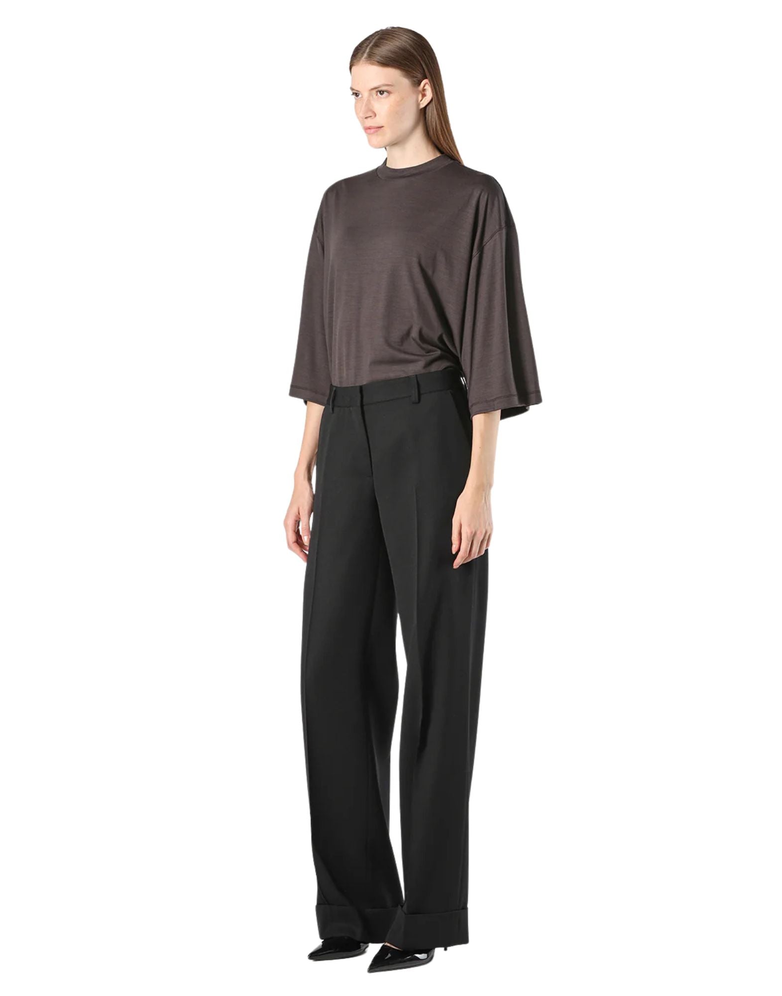 Black Ima Virgin Wool Palazzo Trousers