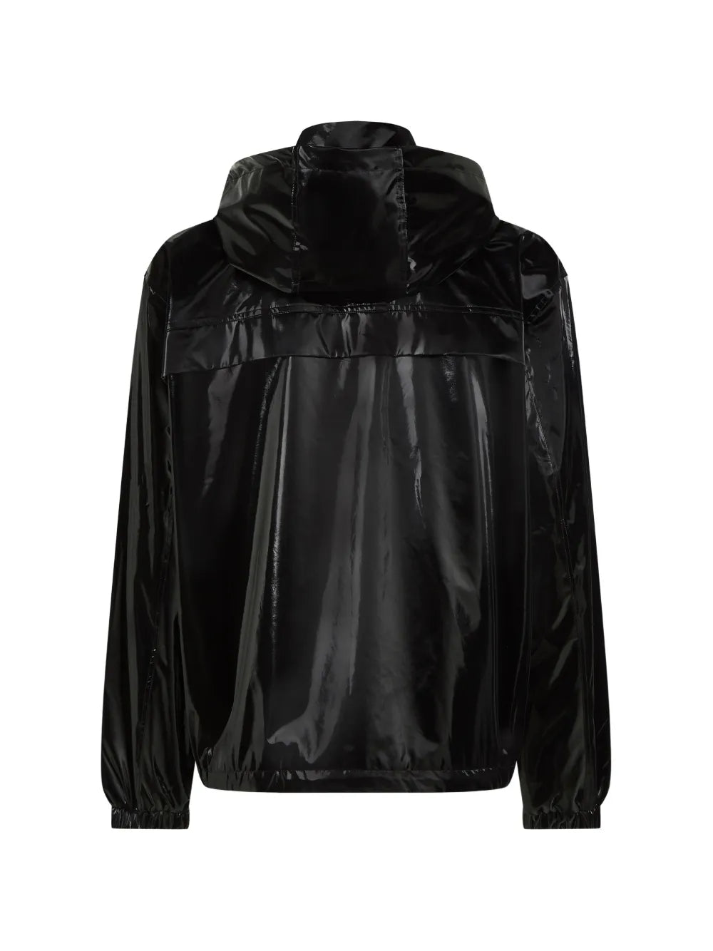 Glossy Black Finish Casual Jacket with Adjustable Hood