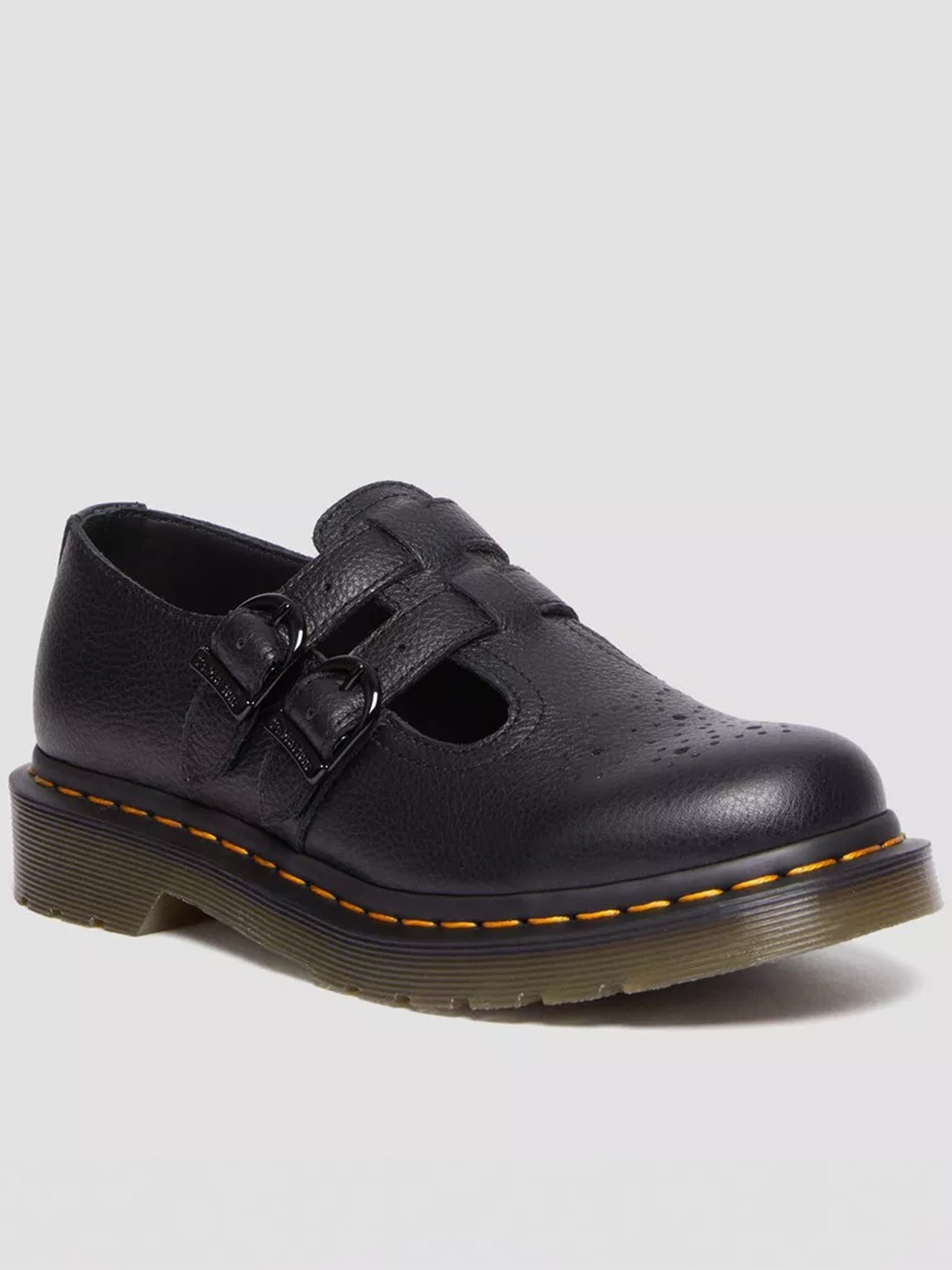 8065 Perforated Black Leather Mary Janes