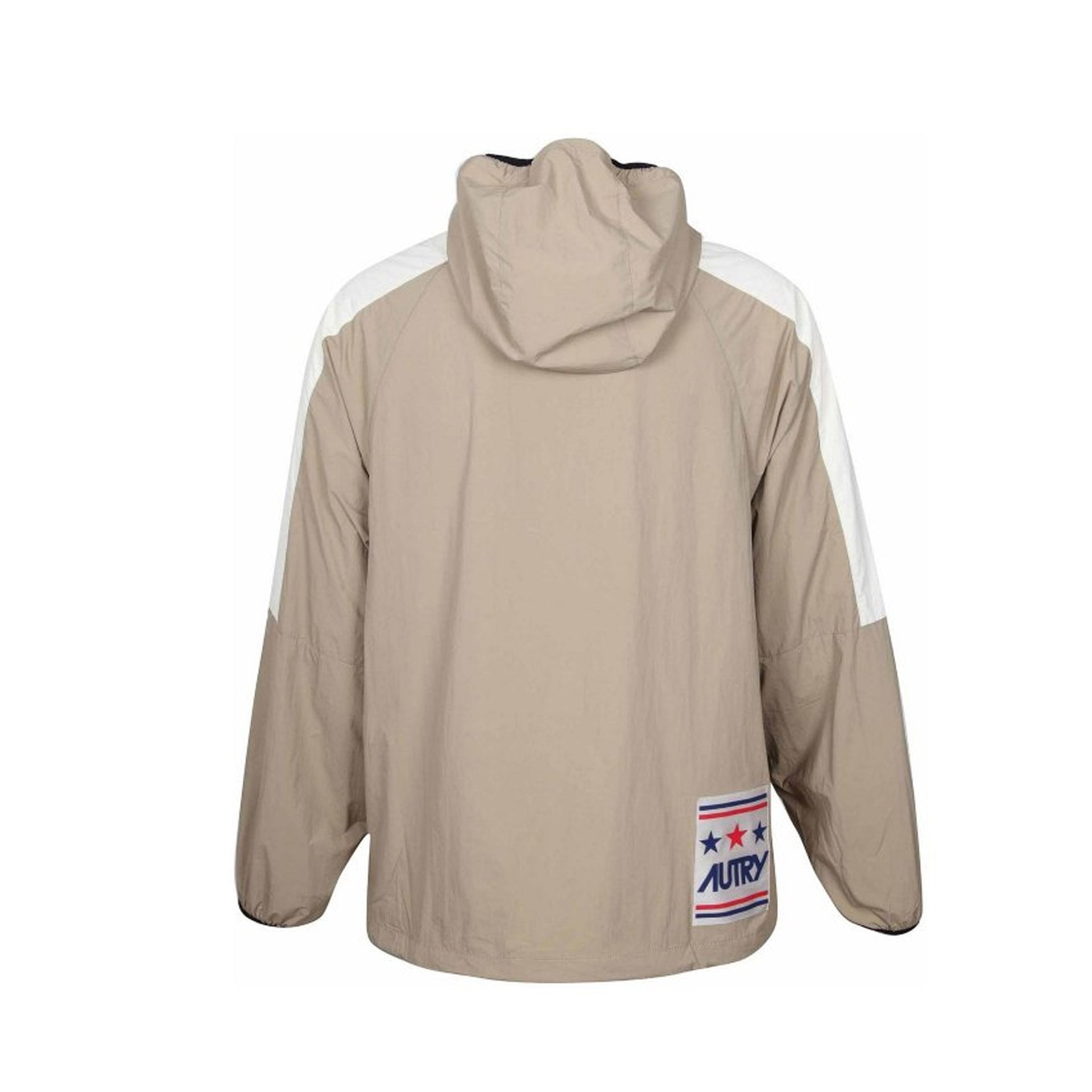 Beige Nylon Windbreaker Jacket With Adjustable Drawstring Hem