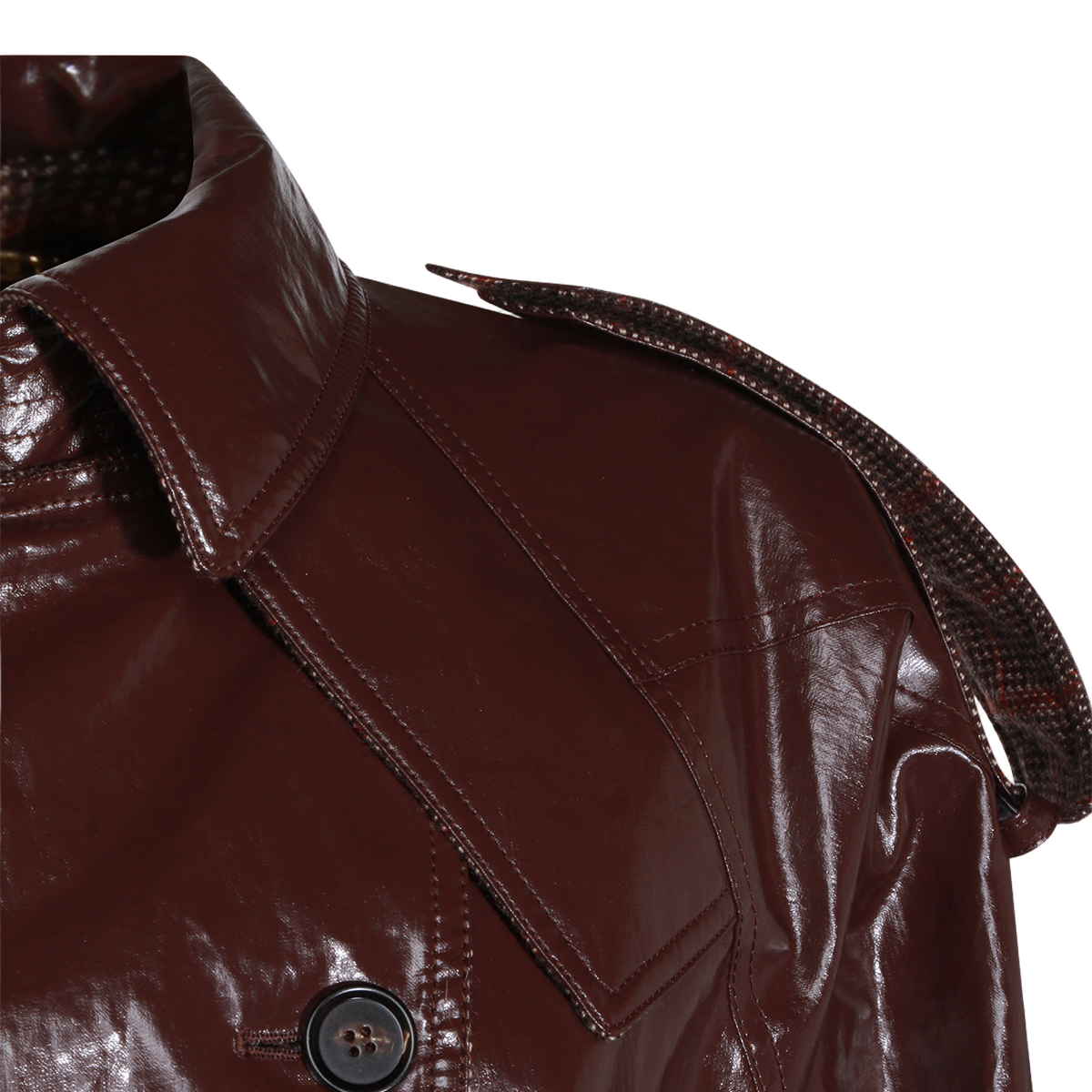 Glossy Dark Brown Double-Breasted Belted Trench Coat