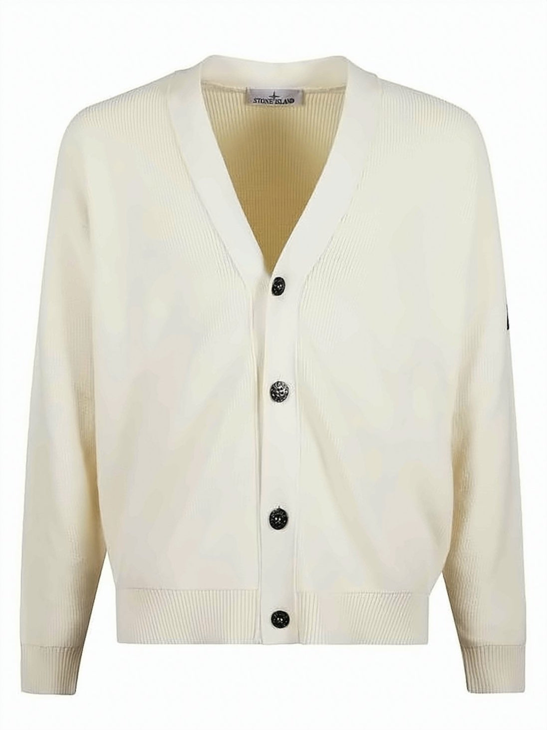 Ribbed Knit Cardigan with V-Neckline and Button-Down Front