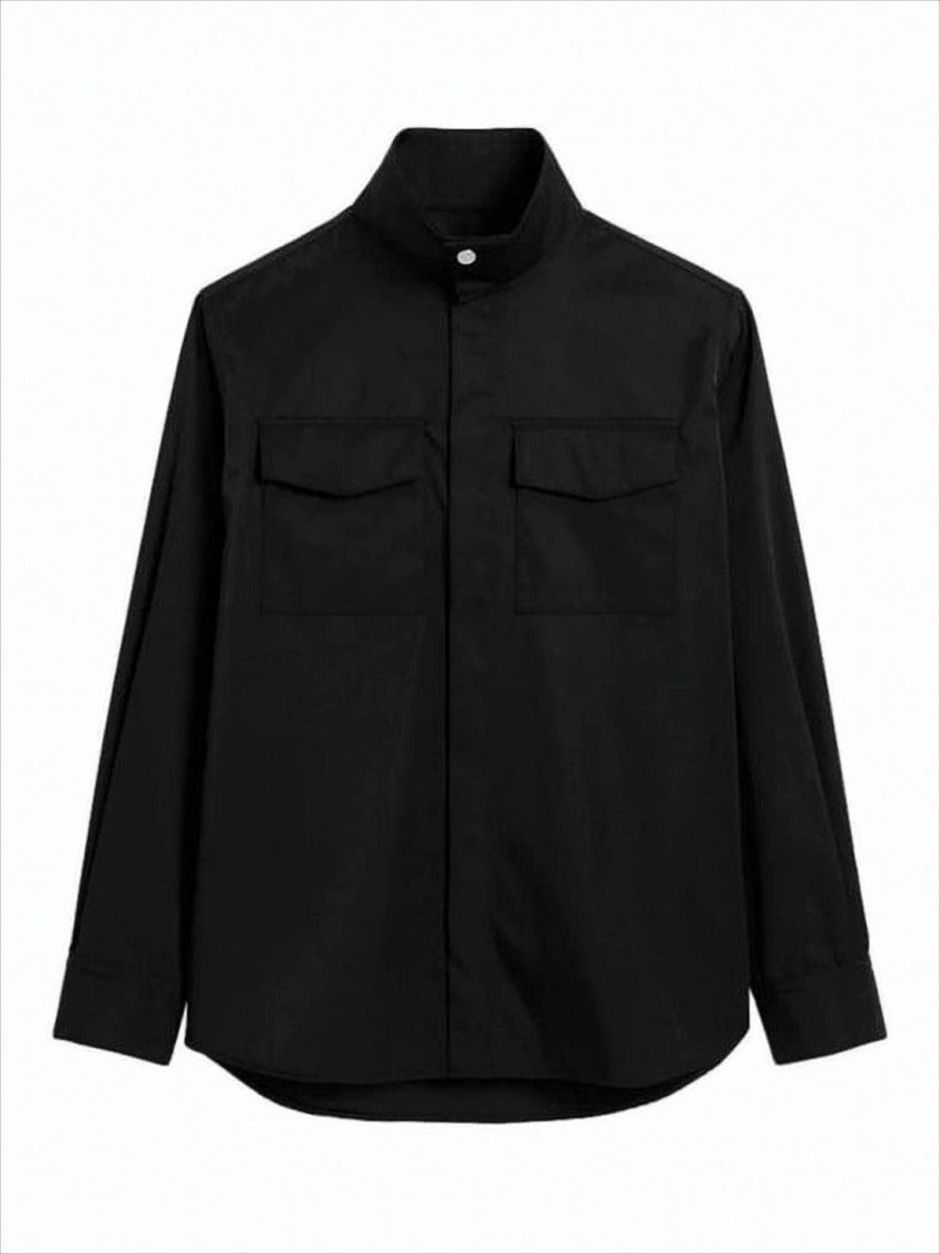 Structured High Stand Collar Shirt With Flap Pockets