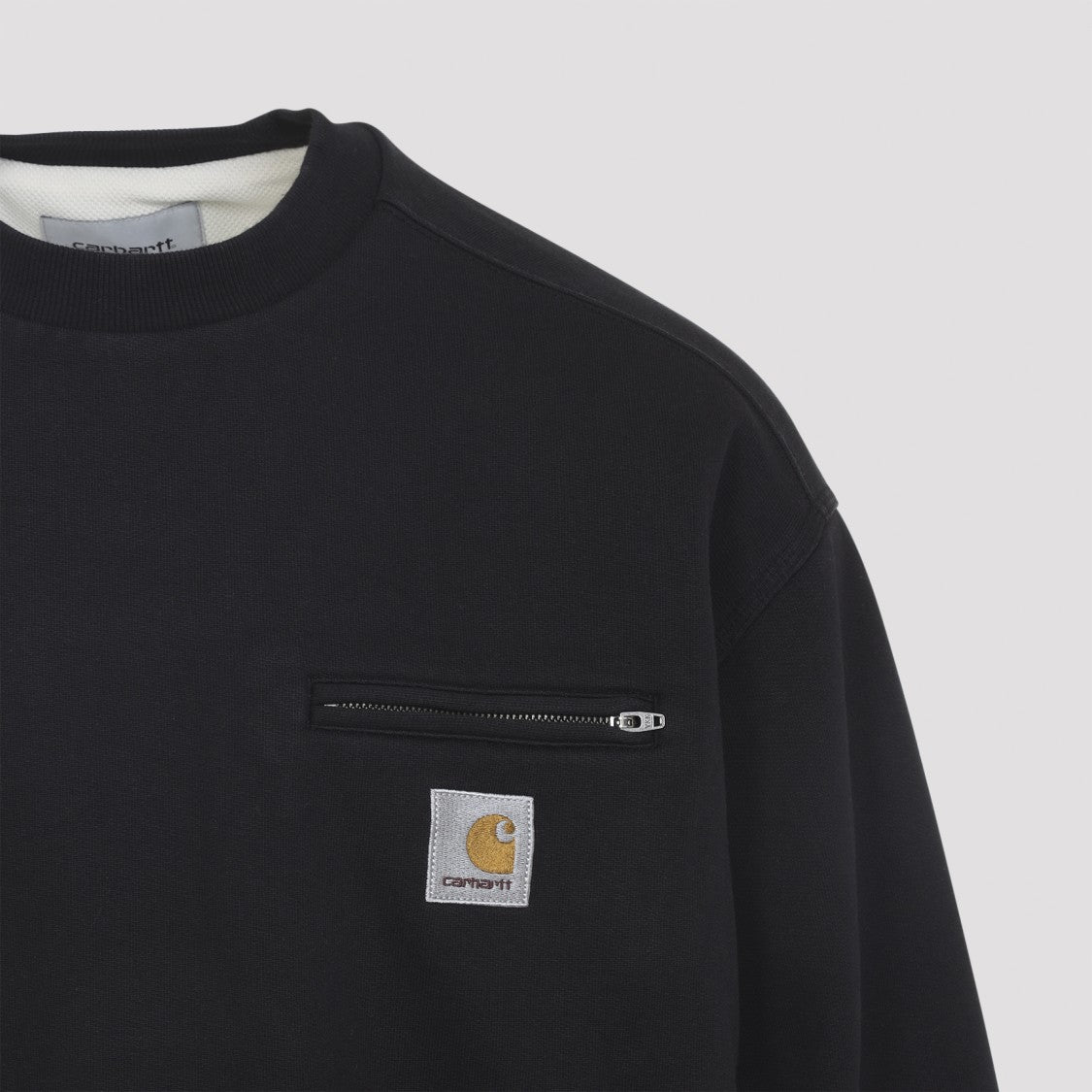 Crewneck Sweatshirt With Zippered Chest Pocket And Square Patch Logo