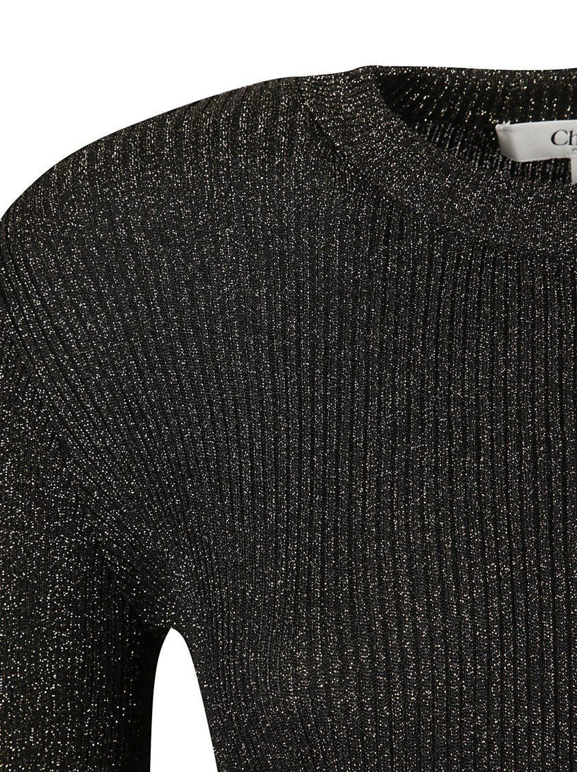 Fitted Black Dress With Metallic Fibers