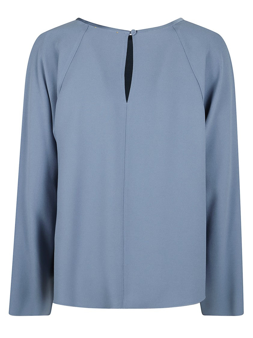 Light Blue Acetate Blend Blouse With Decorative Stitching
