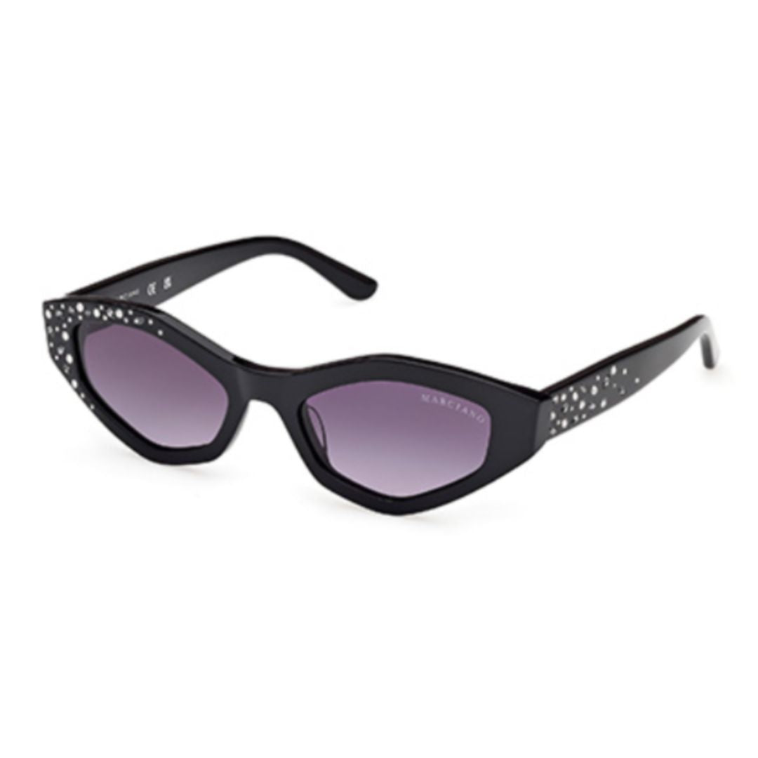 Gm00017 Glossy Black Cat-Eye Sunglasses with Rhinestone Embellishments