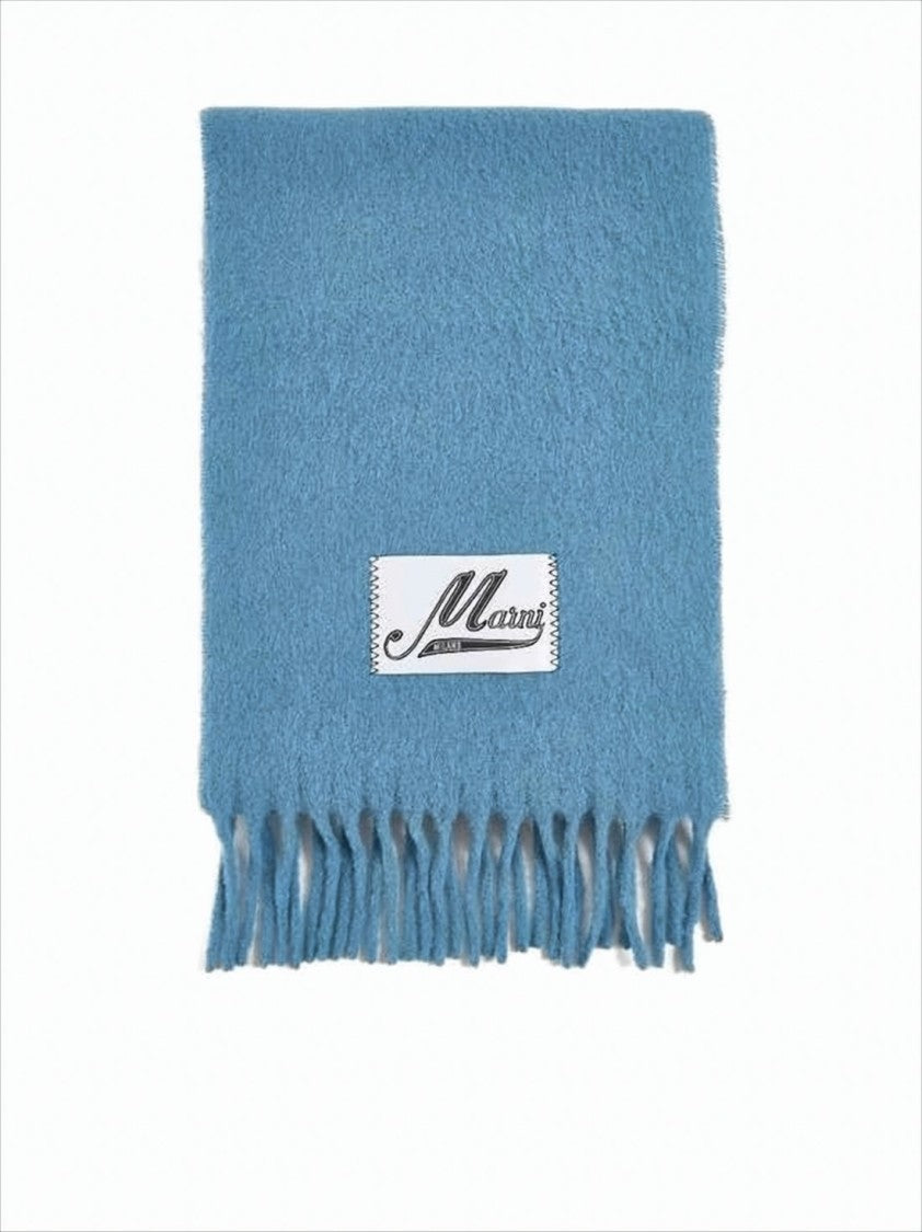Textured Light Blue Alpaca Blend Scarves with Fringed Edges