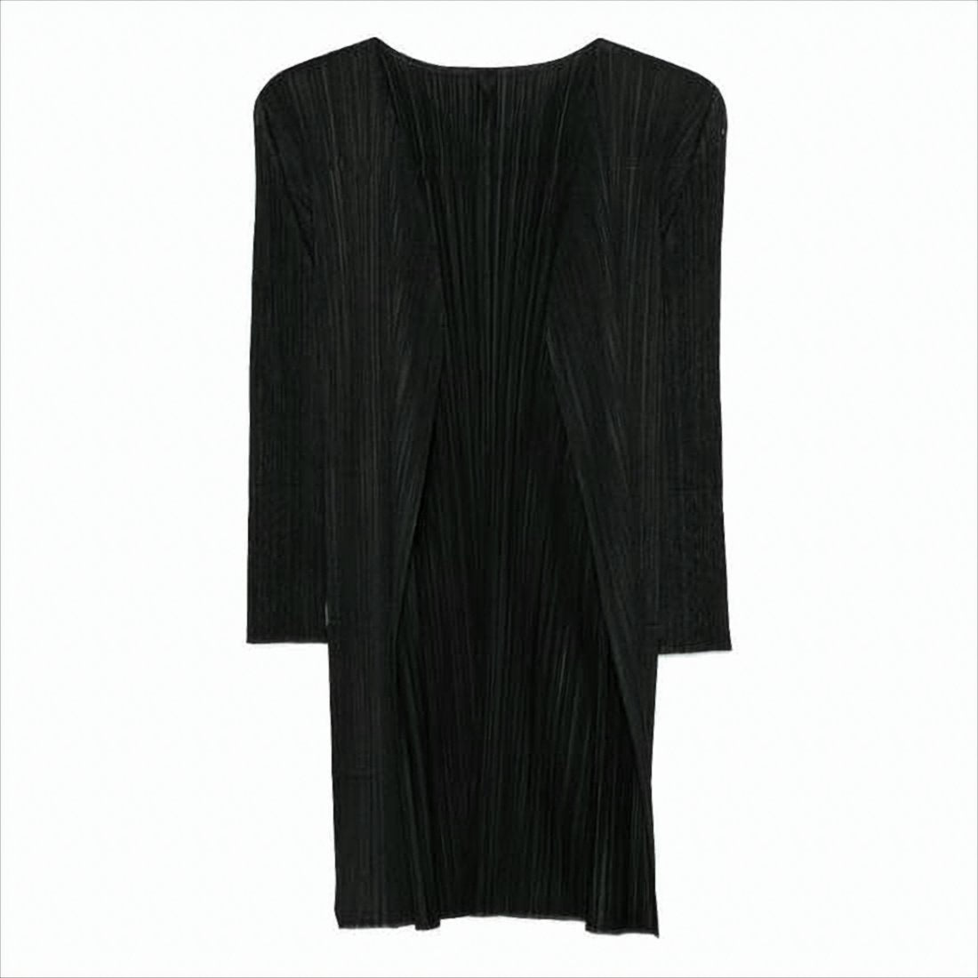 Long Pleated Cardigan with Open-Front Design
