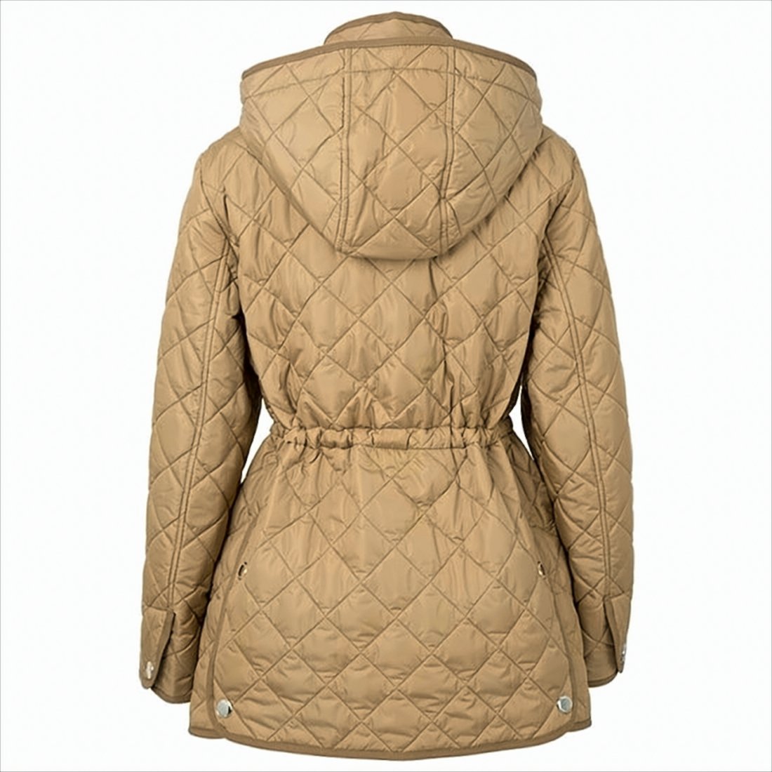 Quilted Brown Jacket With Fitted Silhouette And Cinched Waist