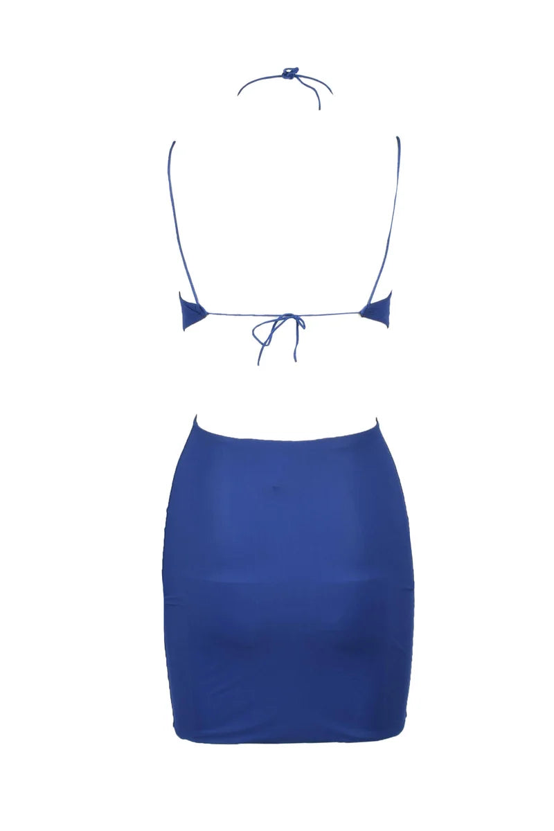 Deep Blue Mini Dress with Cut-Out Details