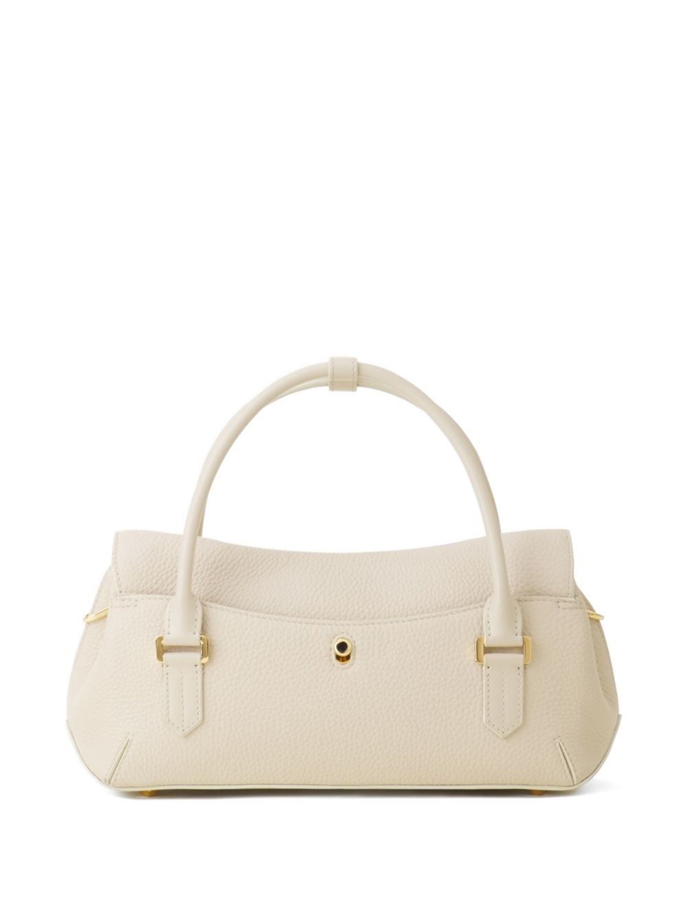 Beige Topstitched Geometric Clasp Top Bag