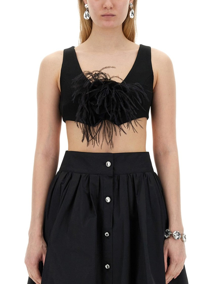 Cropped Black Vest With Feather Embellishment