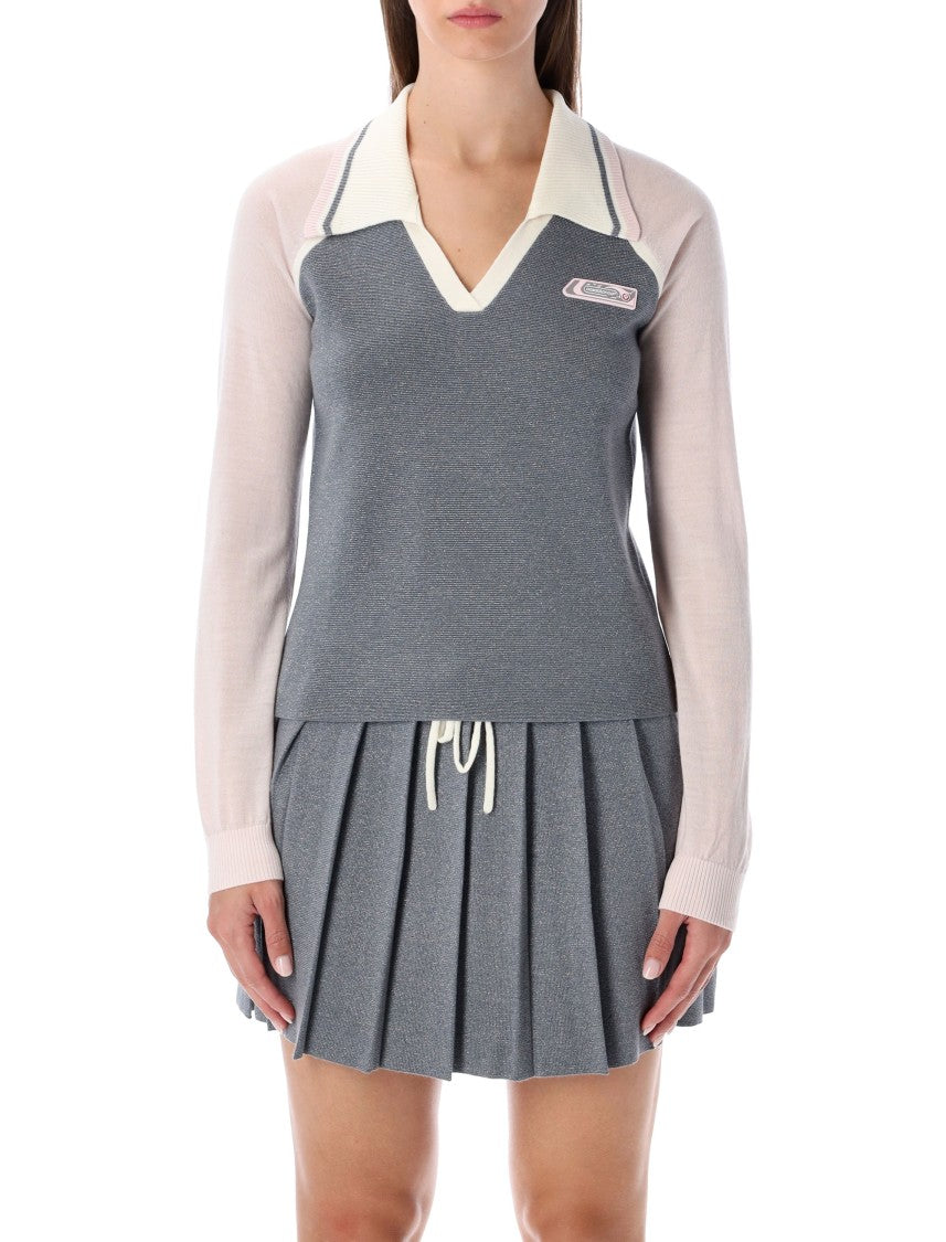 Merino Lurex Long-Sleeve Tennis Polo
