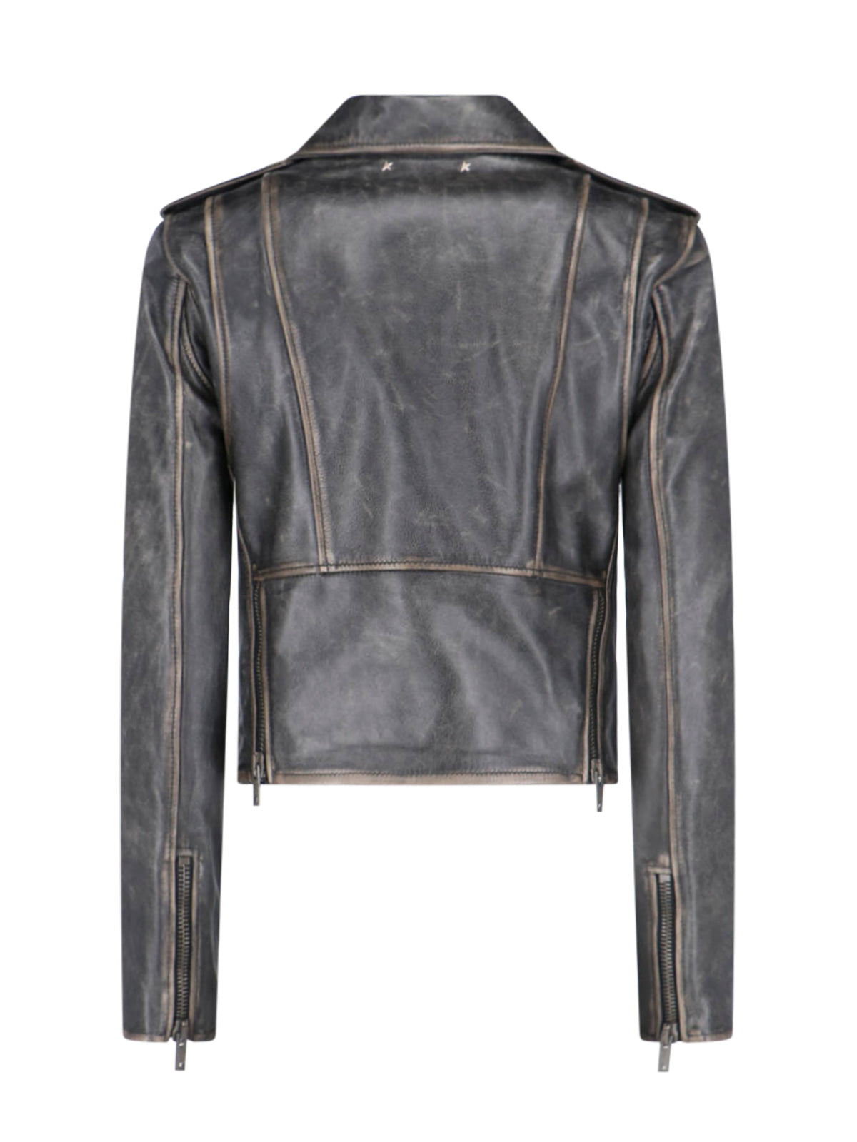 Biker Jacket, In Black Calfskin, Worn Effect