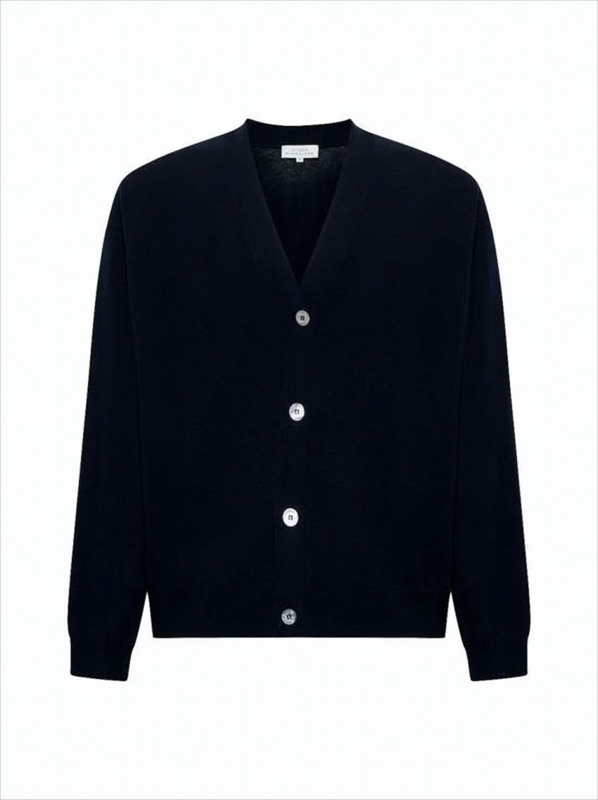 Relaxed Fit Wool Cardigan with Deep V-Neck