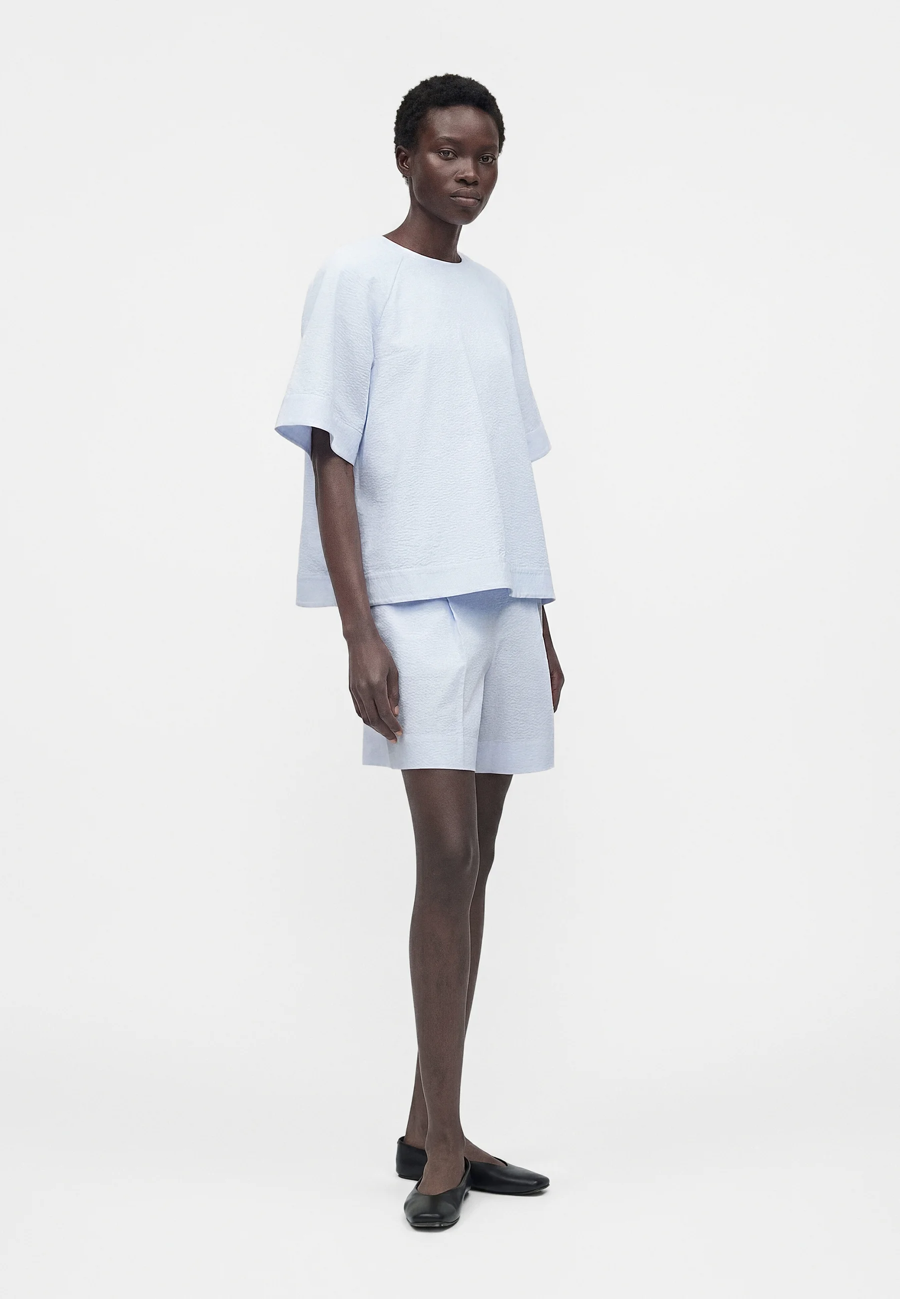 Boxy Short-Sleeved Top with Textured Fabric
