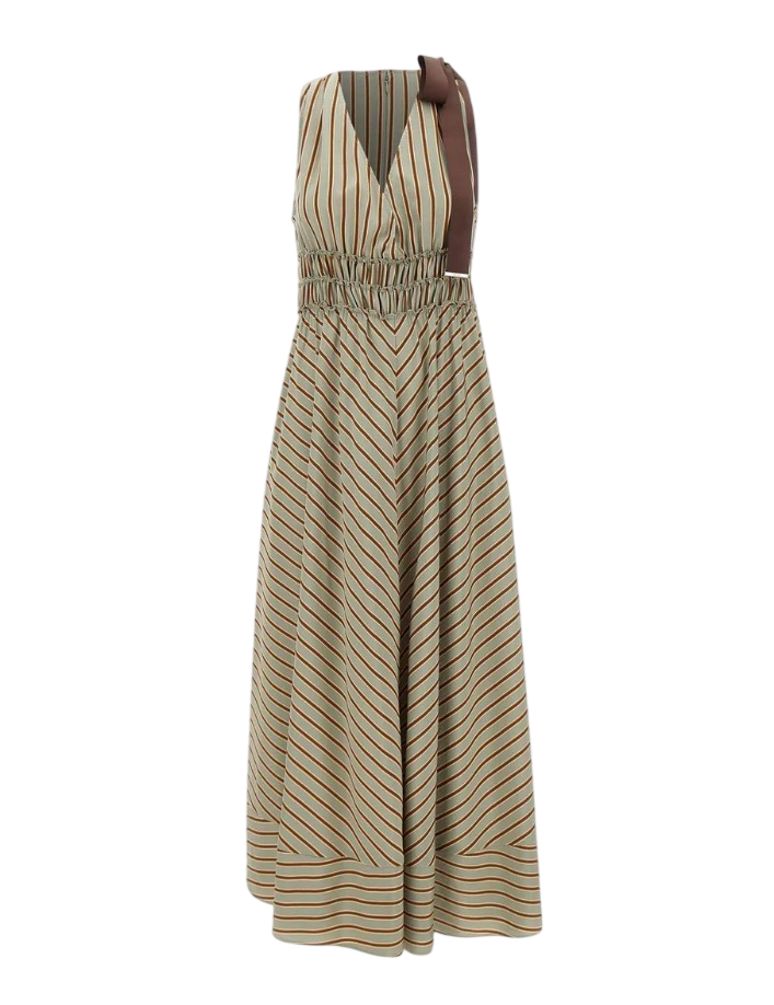 Viscose Blend Striped Full Skirt Dress