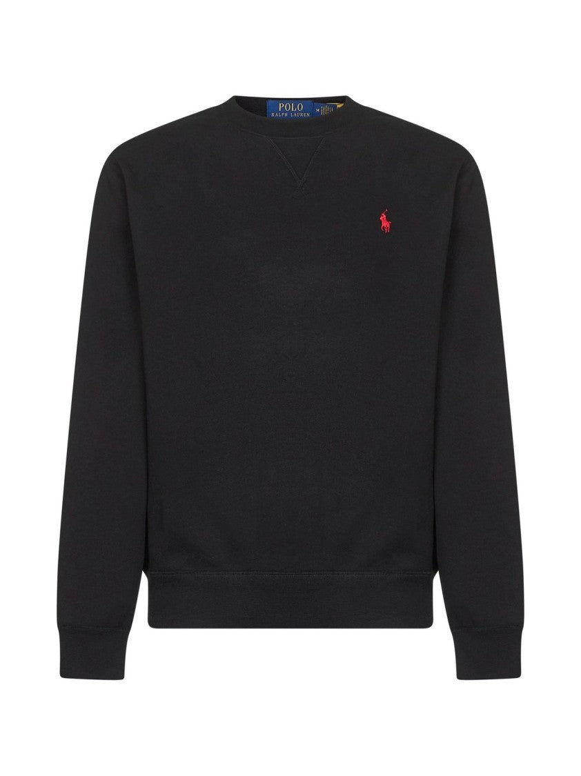 Long-Sleeve Crewneck Sweatshirt With Red Embroidered Logo