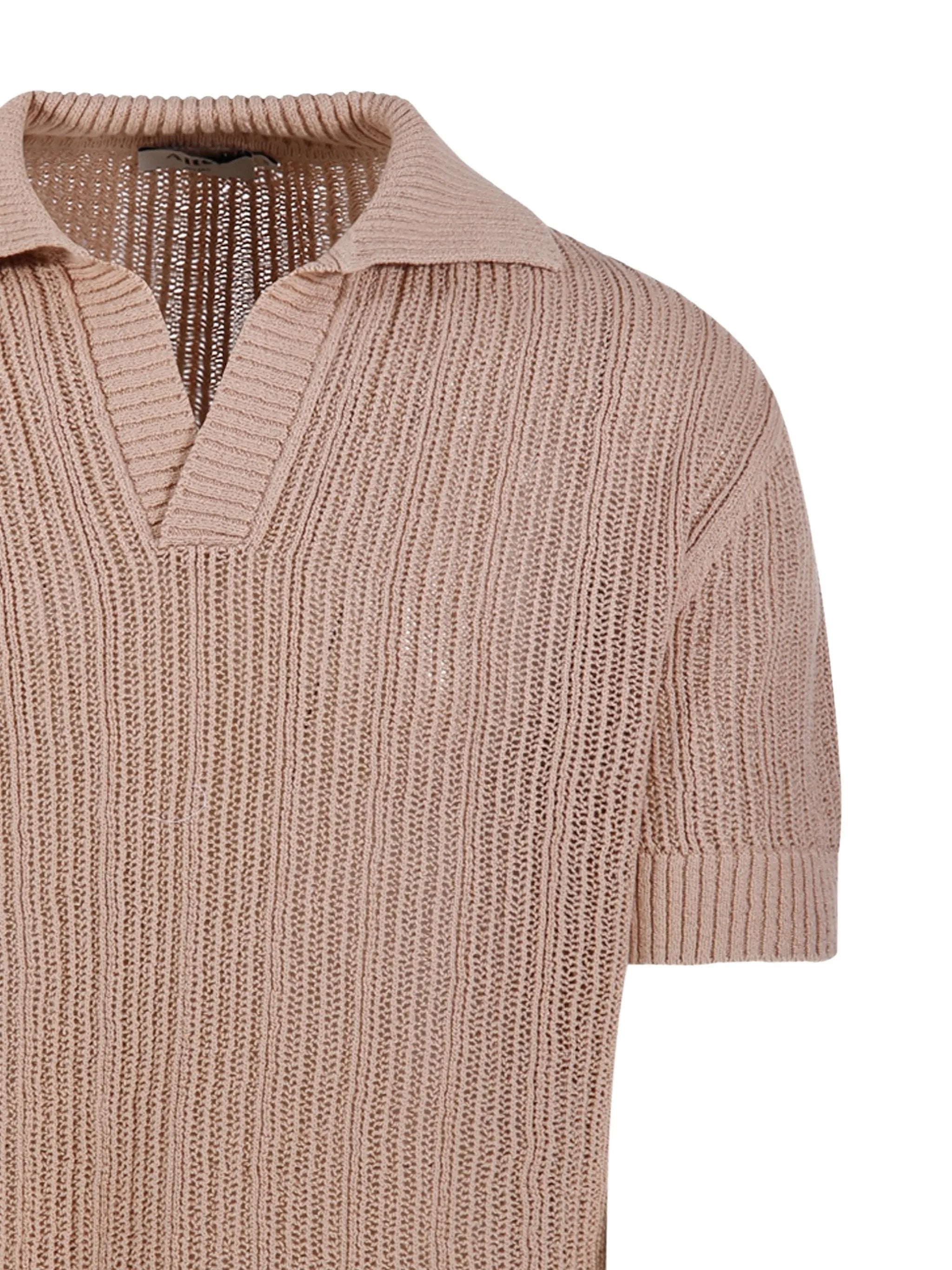Neutral Polo Textured Knit Cotton Polo