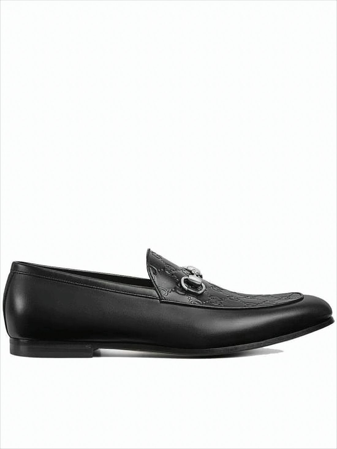 Black Leather Loafers with Horsebit Detail