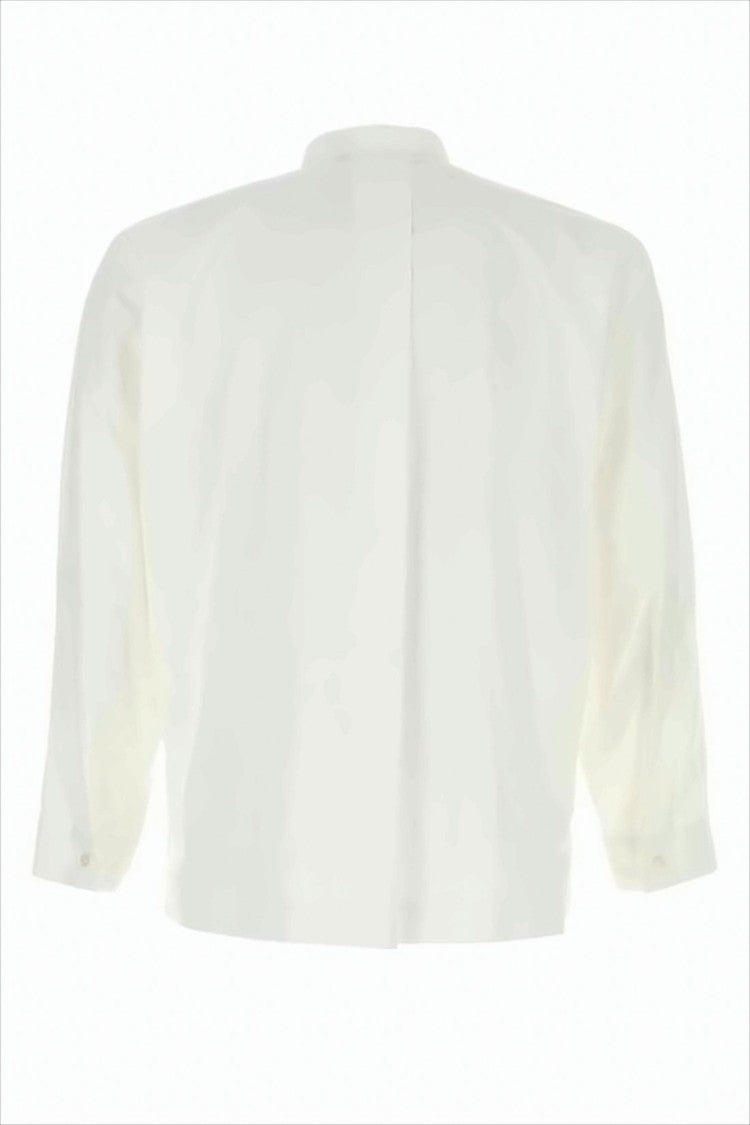 Boxy Cropped Long-Sleeve Shirt with Mandarin Collar