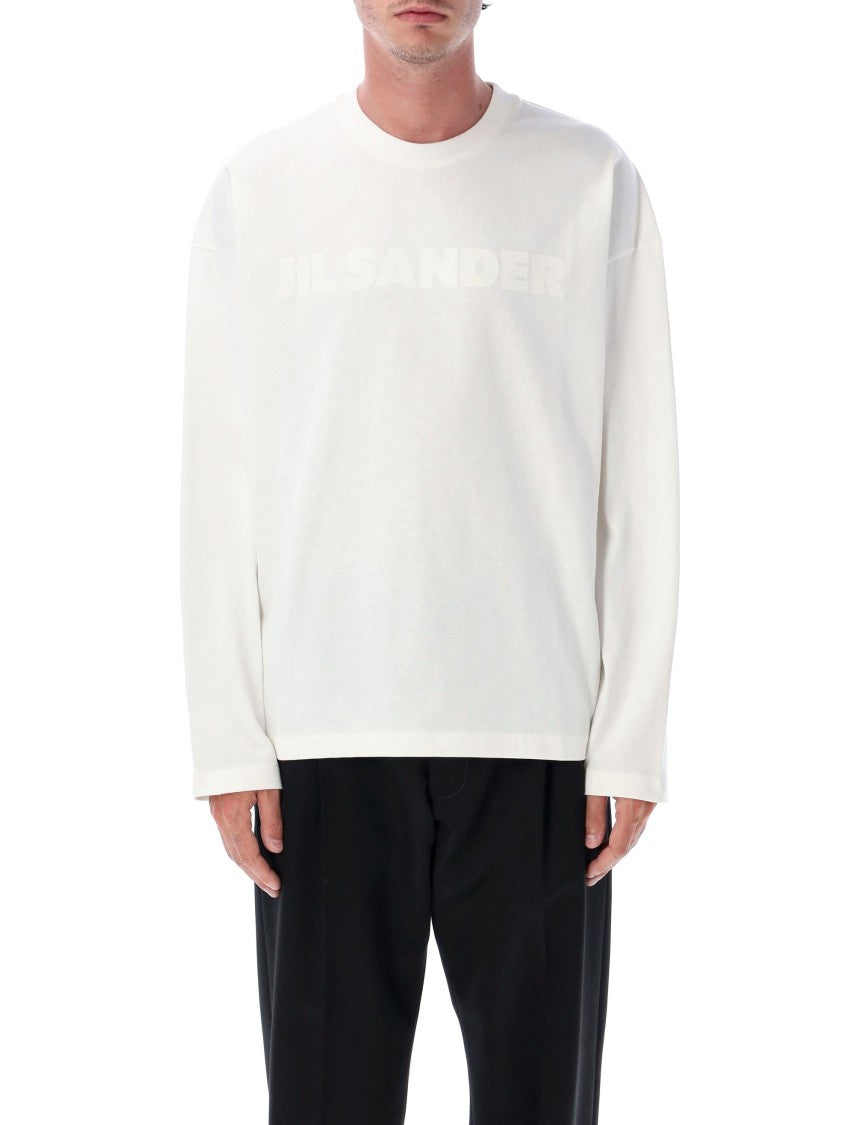 Porcelain Cotton T-Shirt With Tonal Logo Print
