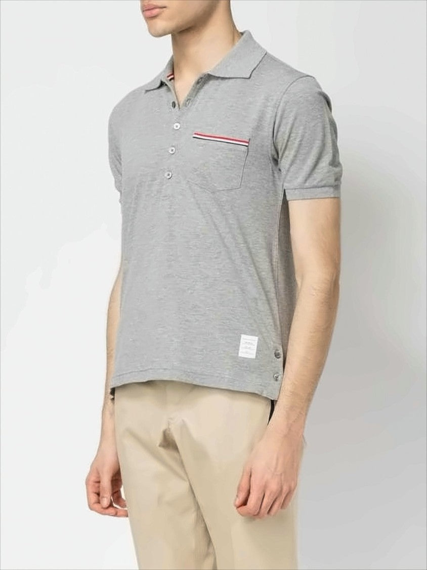 Classic Grey Polo Shirt with Tricolor Accents
