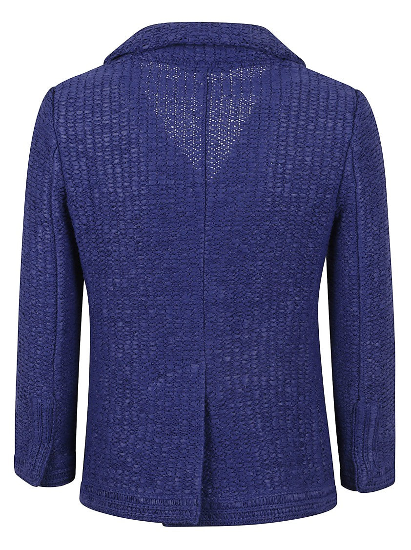 Textured Blue Jacket With Classic Collar