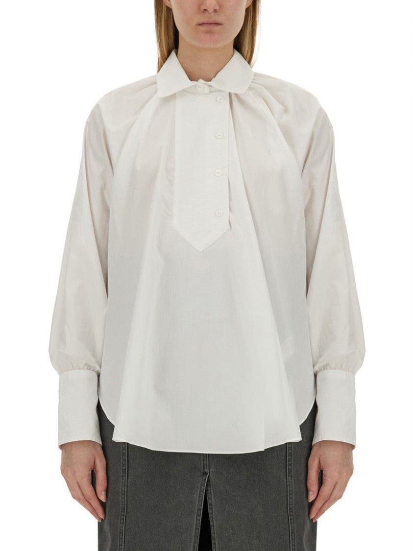 Relaxed Fit Cotton Blouse With High Neck