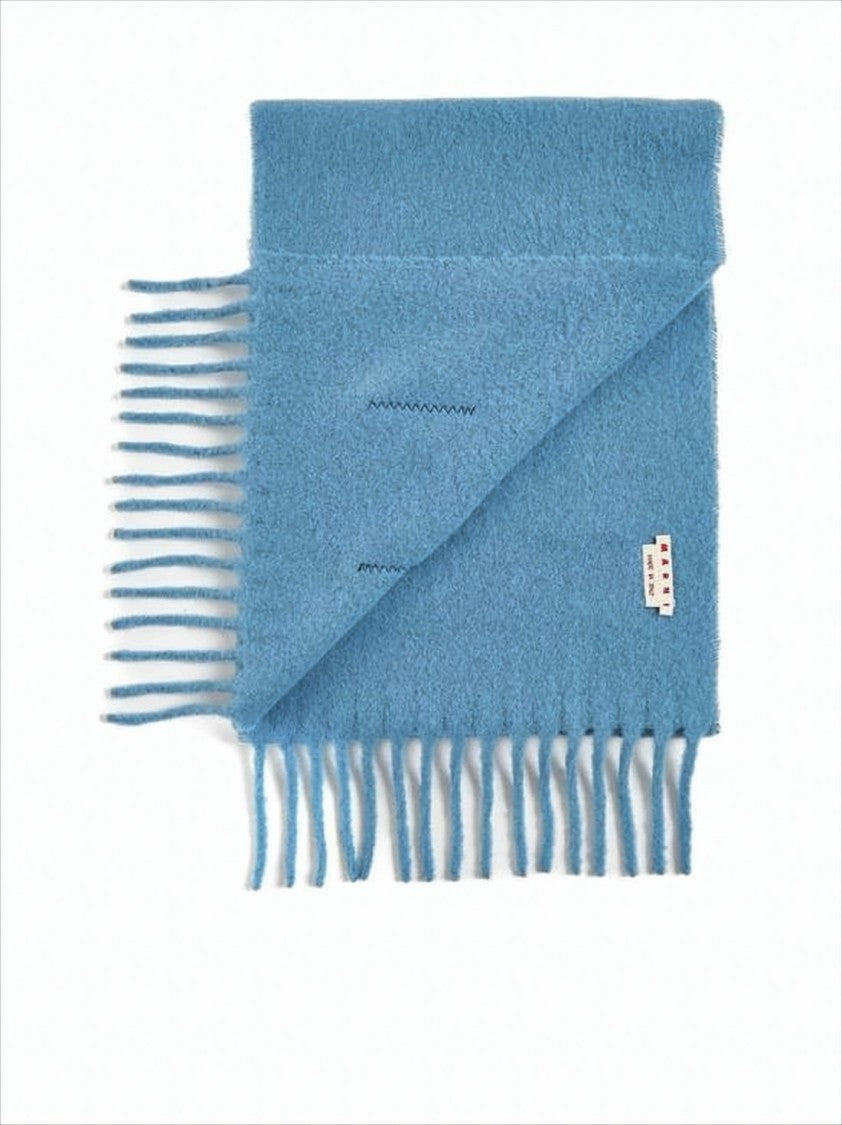 Textured Light Blue Alpaca Blend Scarves with Fringed Edges