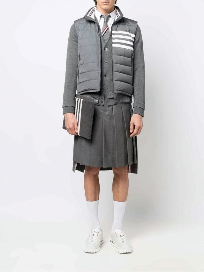 Padded Grey Vest with High Collar and Signature Stripes