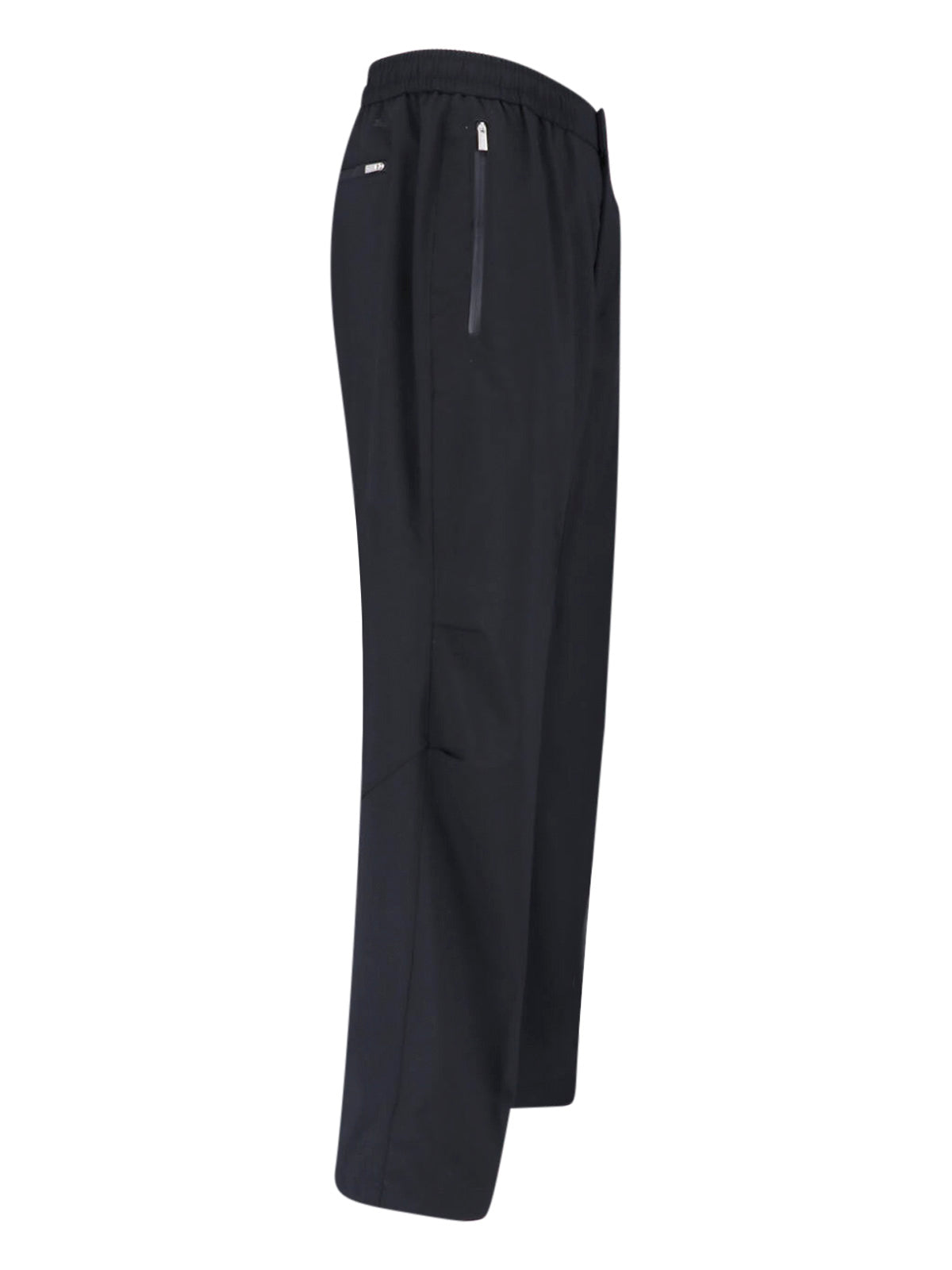 Black Straight-Leg Wool Blend Laminar Trousers