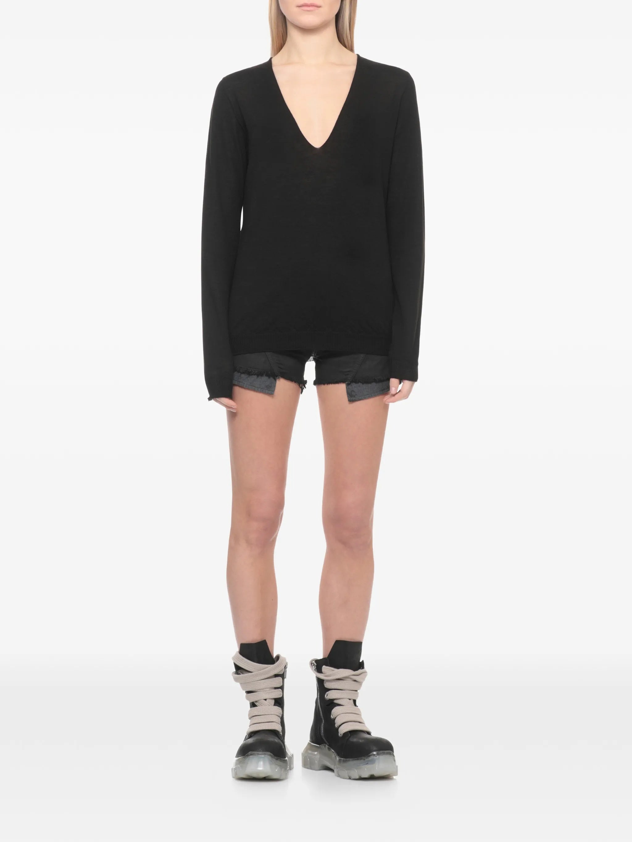 Black V Neck Fitted Top