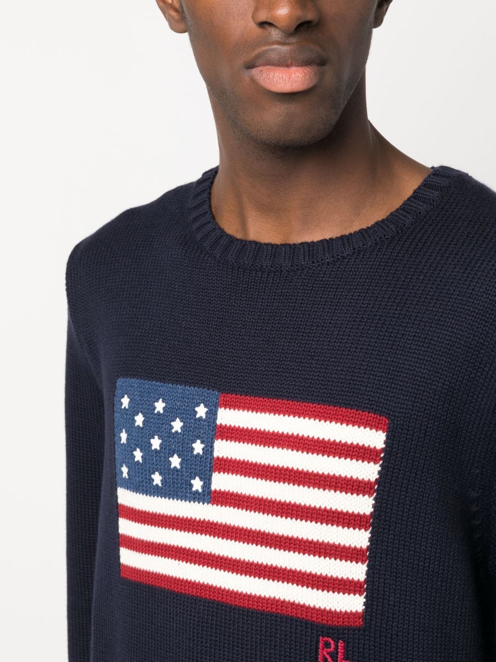 Navy Pullover Flag Motif Cotton Pullover